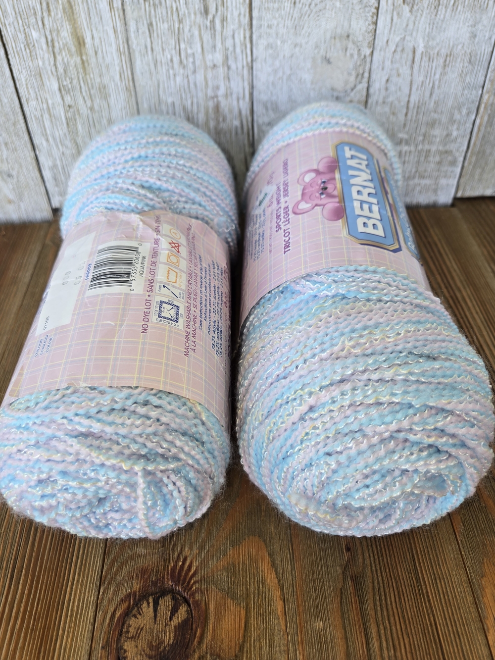 Bernat Baby Pastel Yarn - Blue & Pink Blend Lot Of 2 Rare NOS No Dye 01100